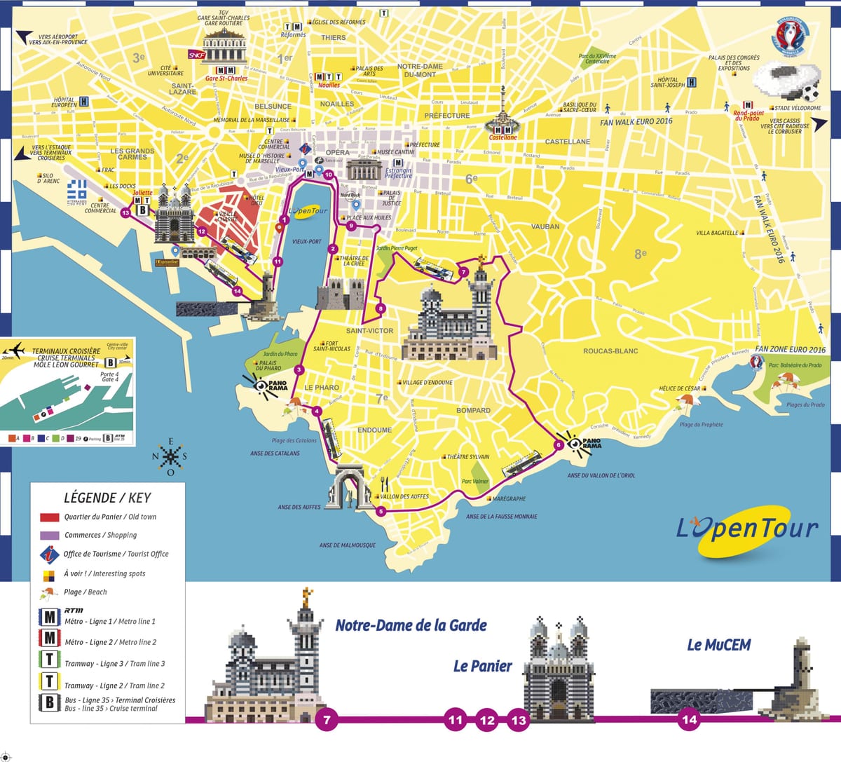 Marseille-hop-hop-off bus rute na karti