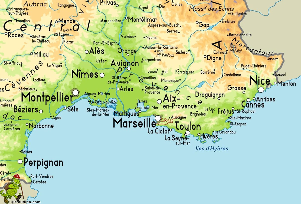 karta Marseille i okolica